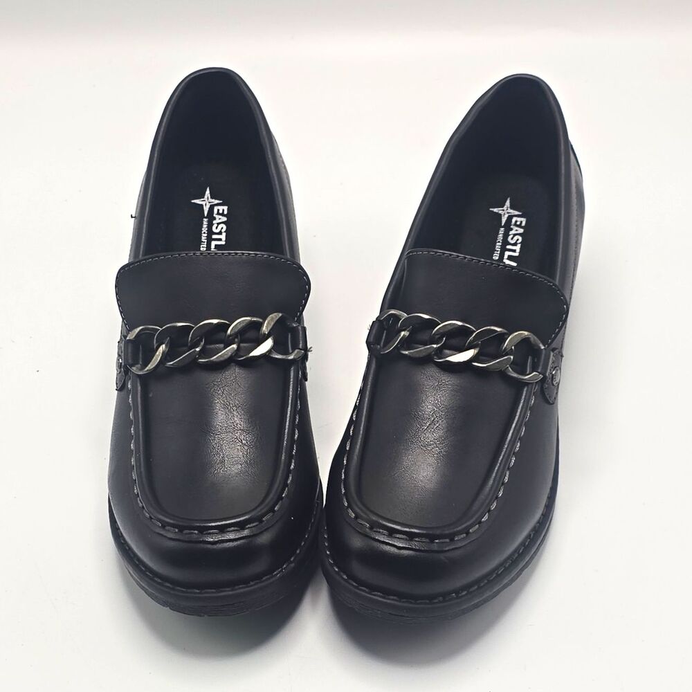Eastland Nora Womens Loafers Black Slip On Shoes Chain Link Accent Size 8 NEW